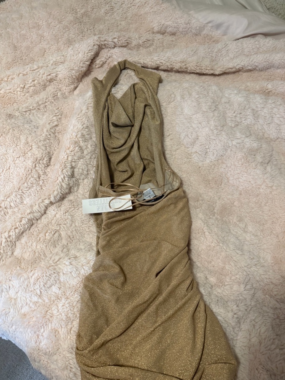 Gold backless Cowl Ruched Dress - Picture 4 of 4